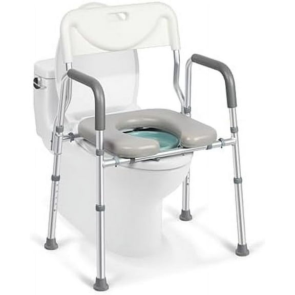 Raised Toilet Seat with Handles and Back,350lb Bedside Commode Chair with Arms, 4-in-1 Adjustable and Portable Bathroom Chair for Adults, Seniors, Elderly, Handicapped, Disabled