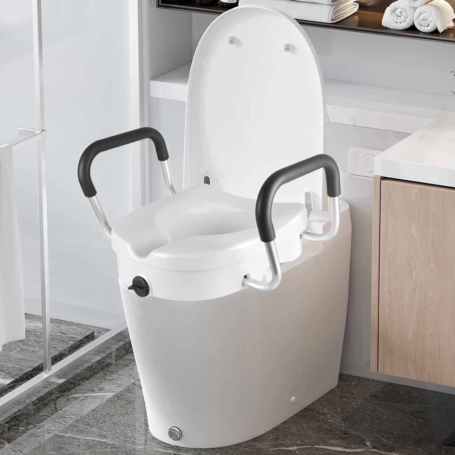 Raised Toilet Seat with Handles for Elderly, Fits Most Toilets, 4.7