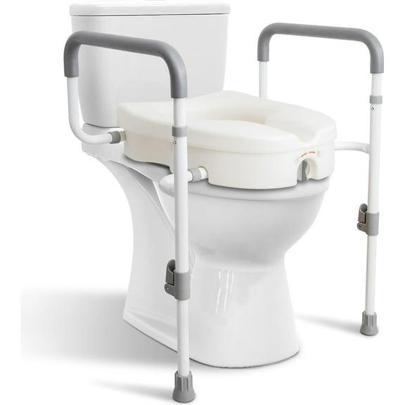 Raised Toilet Seat with Handles for Elderly - Toilet Seat Risers for Seniors with Adjustable Padded Arms - Elevated Toilet Safety Seat for Standard or Elongated Commode