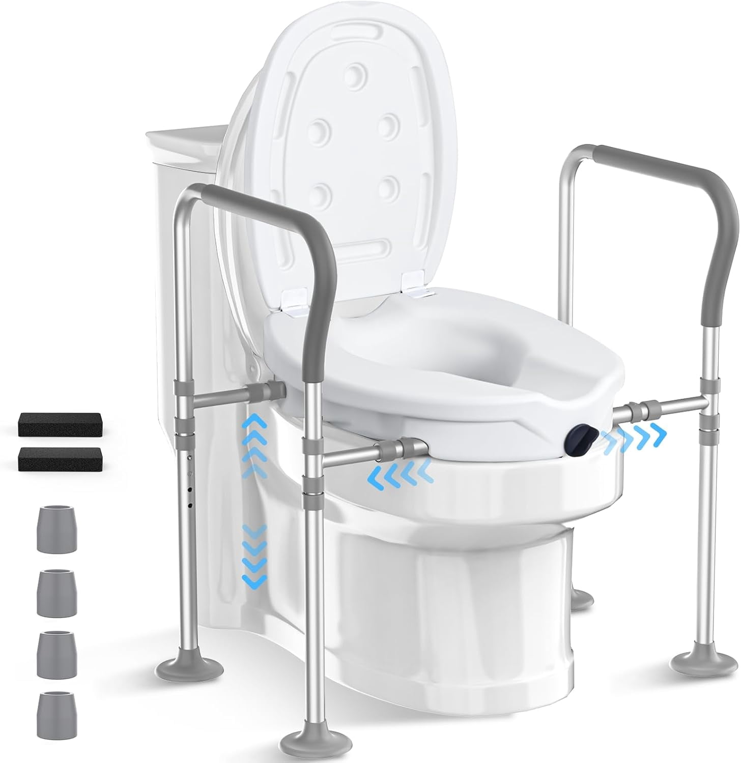 High Commode Leg Stand Raised Toilet Seat with Handles,Elevated Toilet Seat Riser for Seniors ...