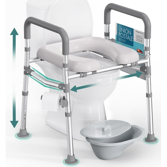 Raised Toilet Seat with Handles, FSA HSA Eligible 500lb Toilet Seat Riser for Seniors with Bedpan, Adjustable Height & Width, Handicap Elevated Toilet Seat for Elderly, Bedside, Fit Any Toilet