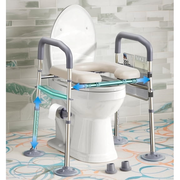 Bluelog Raised Toilet Seat with Handles, 400lbs Capacity, Adjustable for Seniors & Pregnant