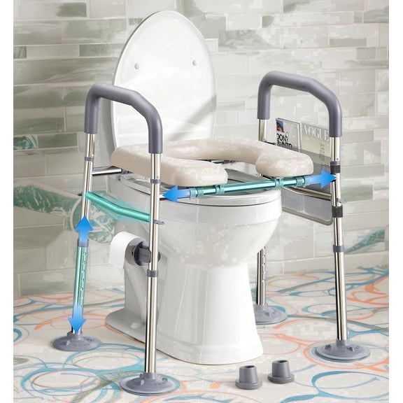 Bluelog Raised Toilet Seat with Handles, 400lbs Capacity, Bedside Commode Chair, Adjustable for Seniors & Pregnant