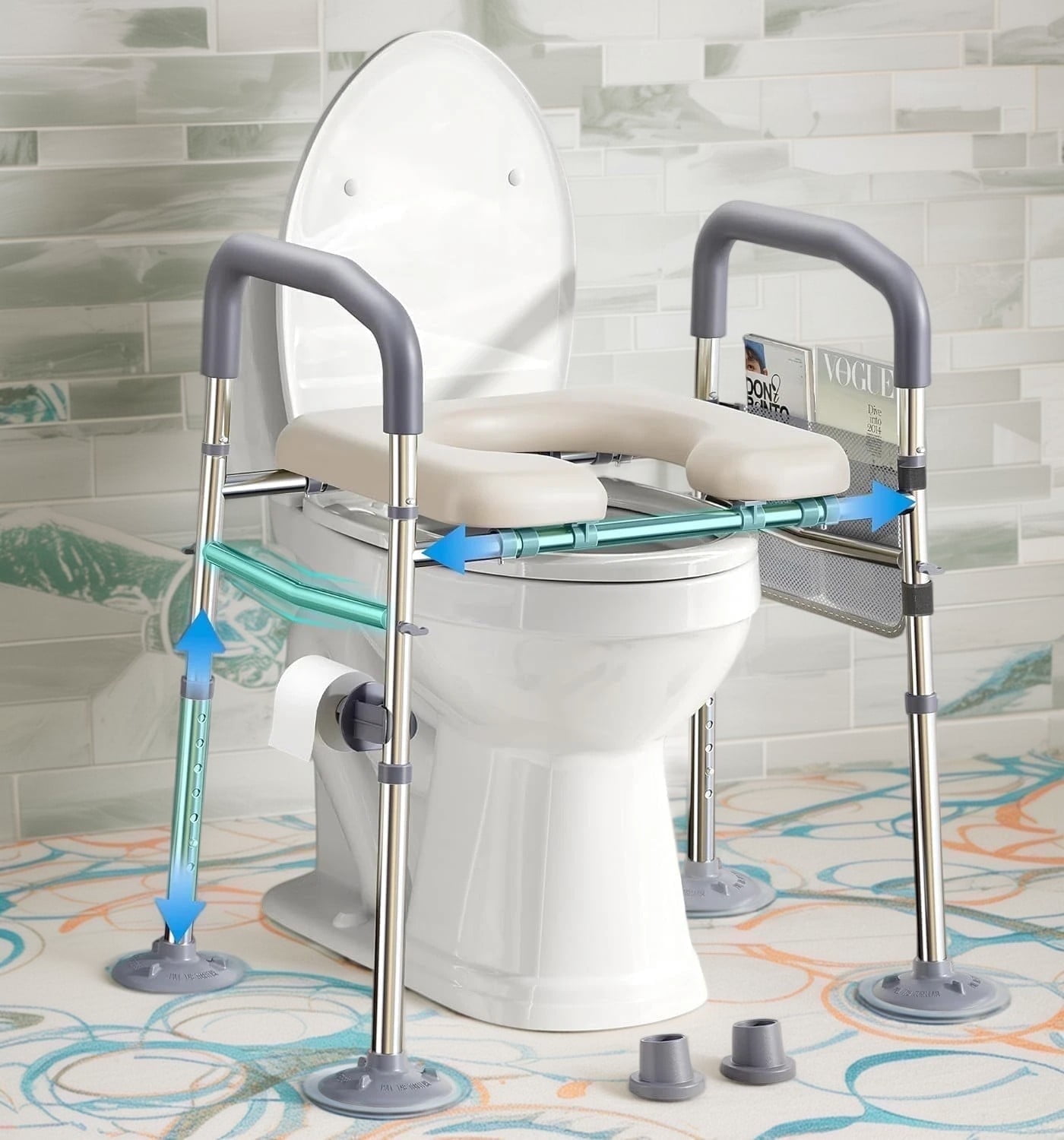 Bluelog Raised Toilet Seat with Handles, 400lbs Capacity, Adjustable for Seniors & Pregnant