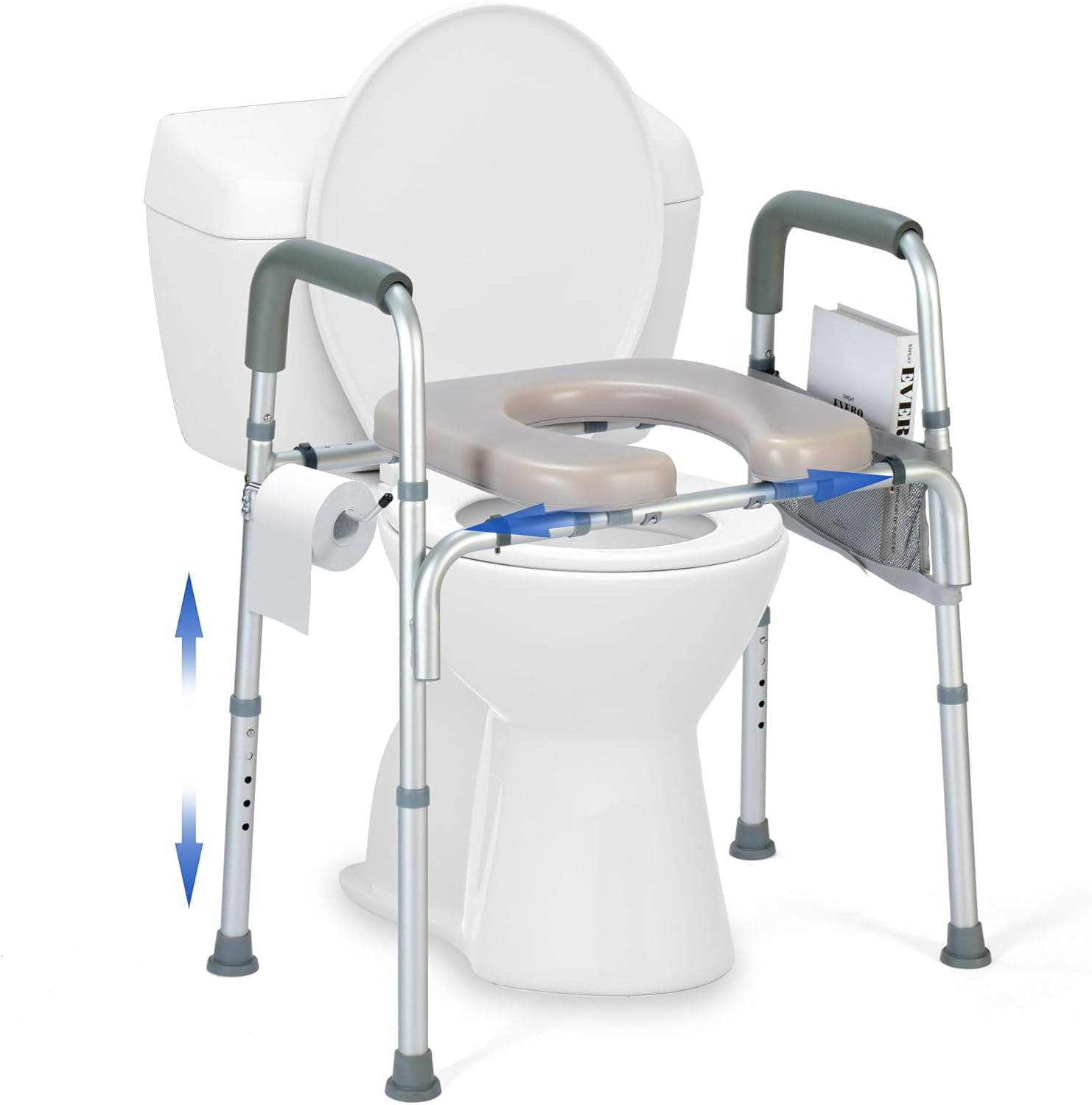 Raised Toilet Seat with Handles, Heavy Duty 350lbs Raised Toilet Seat with Padded Armrests, Height \u0026 Width Adjustable, Elevated Toilet Seat for Seniors, Elderly, Pregnant, Handicap