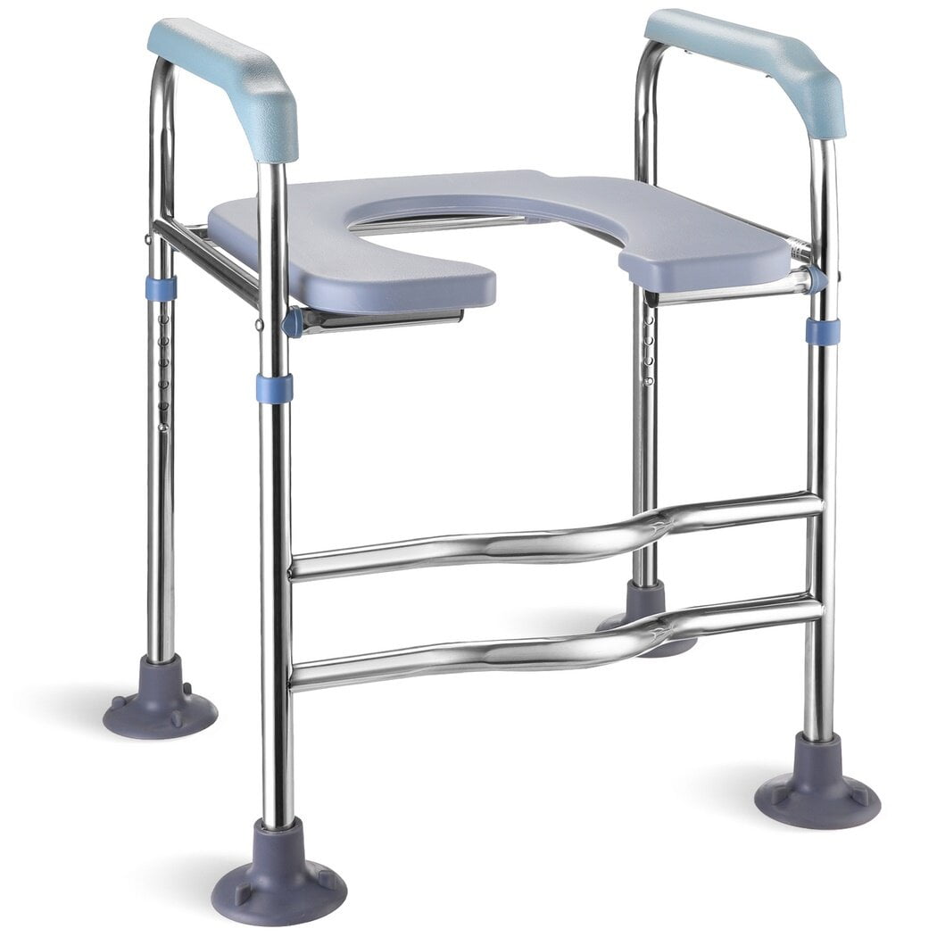 Raised Toilet Seat with Handles: Hybodies Stand Alone 330 Lbs Heavy Duty Homecare Commode and Safety Frame, 6-Level Height, 2 Seat Cushions \u0026 Anti-slip Feets, Bathroom Safety Aids for Senior, Disabled