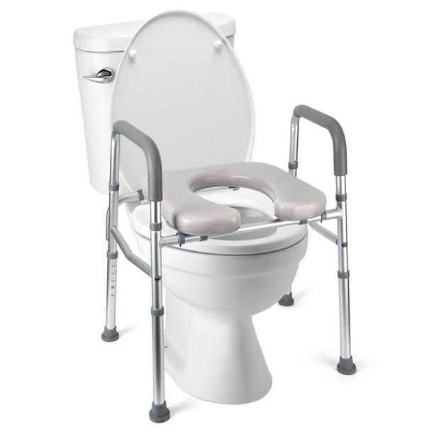 Raised Toilet Seat with Handles for Seniors Adjustable Height Frame Toilet Seat Riser for Elderly and Disabled Portable Toilet Chair Supports Up to 350lbs Gray Walmart Business Supplies