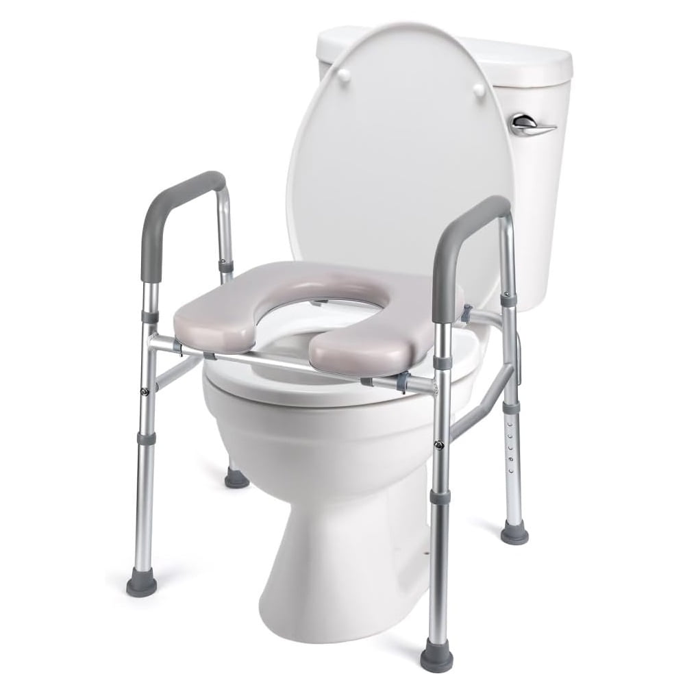Raised Toilet Seat with Handles for Seniors, Adjustable Height Frame
