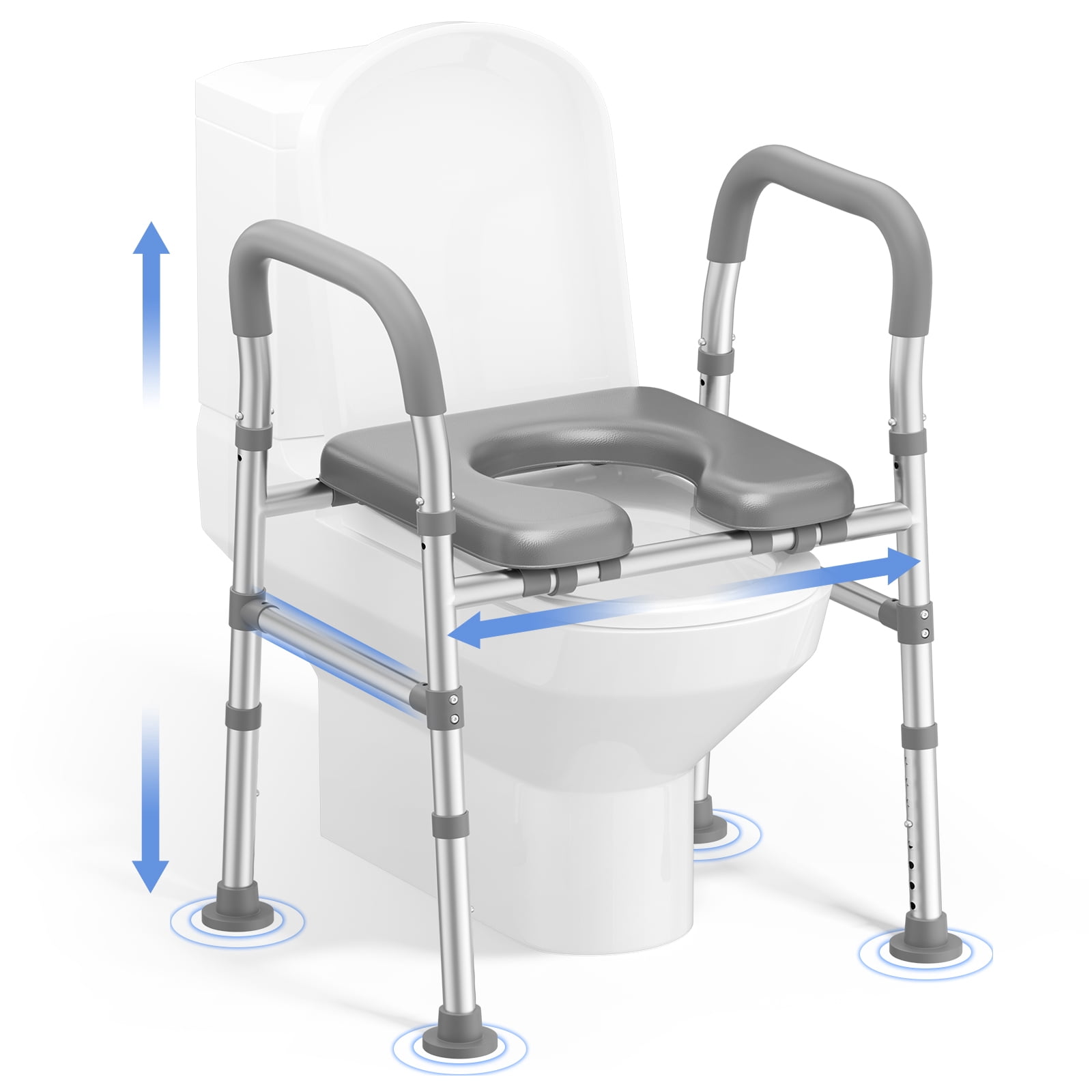 Toilet Seat Riser for Seniors, Raised Toilet Seat with Handles, Fit Elderly, Pregnant, Handicap, Adjustable Height & Width with Supports up to 330lbs