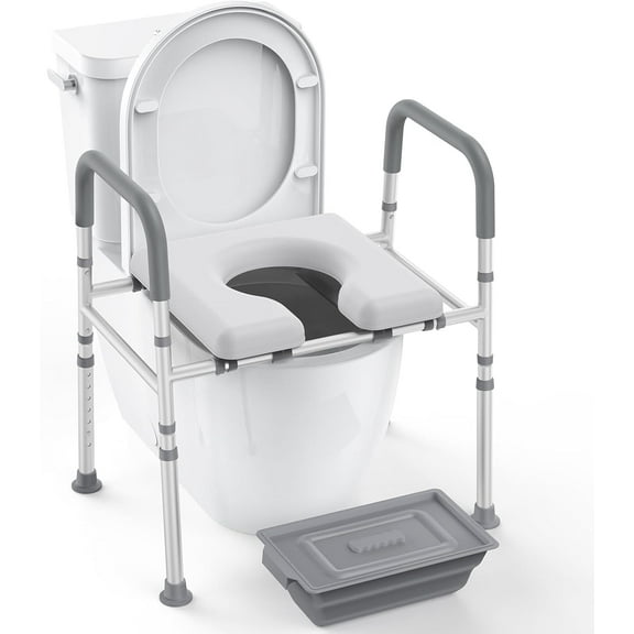 Raised Toilet Seat with Handles, Toilet seat Riser with Large Soft seat Plate, Heavy Duty 400lb Beside Commode with Elongated Seat, Handicap Toilet seat for Elderly, Senior, Pregant