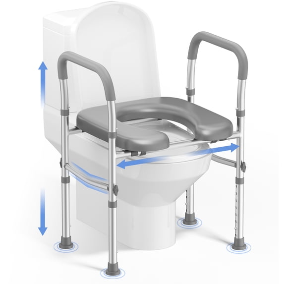 Toilet Seat Risers for Seniors, Width and Height Adjustable Raised Toilet Seat with Handles, Fit Elderly, Pregnant, Handicap Toilet Seat for Any Toilet Riser Heavy Duty up to 330lbs