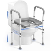 Toilet Seat Riser for Seniors, Raised Toilet Seat with Handles, Fit Elderly, Pregnant, Handicap, Adjustable Height & Width with Supports up to 330lbs