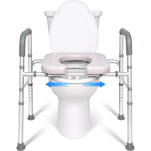 Raised Toilet Seat with Handles, Width and Height Adjustable Commode Chair for Toilet with Arms and Widen Seat, Up to 400lbs, Raised Toilet Seat for Seniors, Handicap, Pregnant, Fits Any Toilet