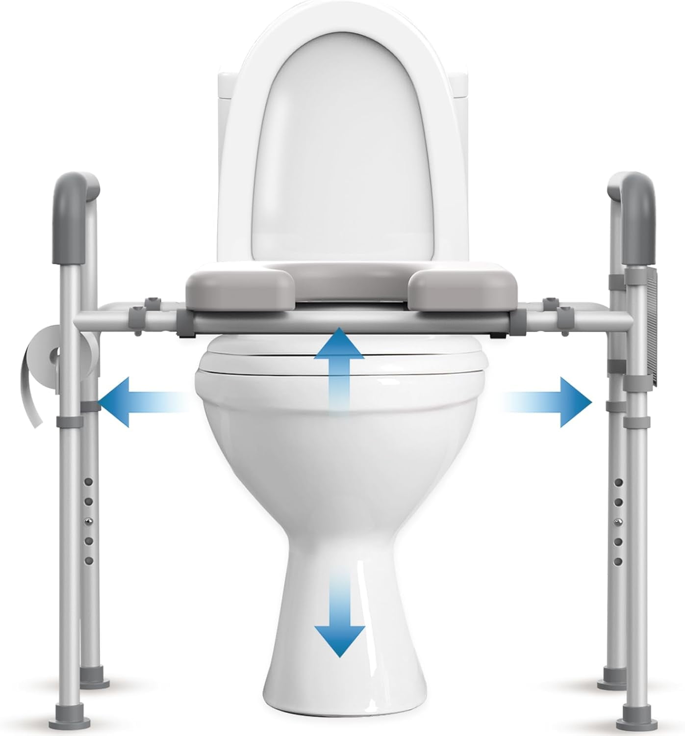 Raised Toilet Seat with Handles Width and Height Adjustable Padded