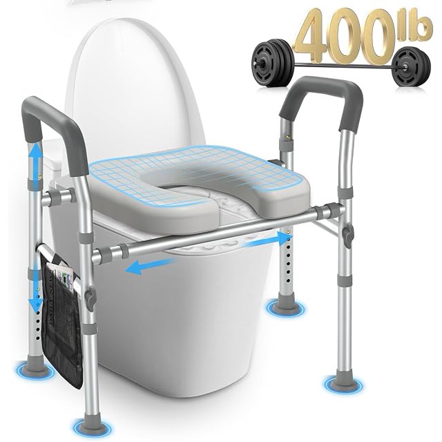 Raised Toilet Seat with Handles, Width & Height Adjustable Raised