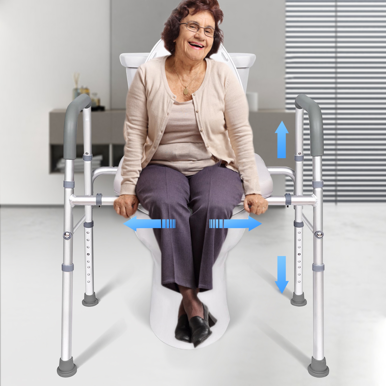 Raised Toilet Seat with Handrail, Width and Height Adjustable Raised