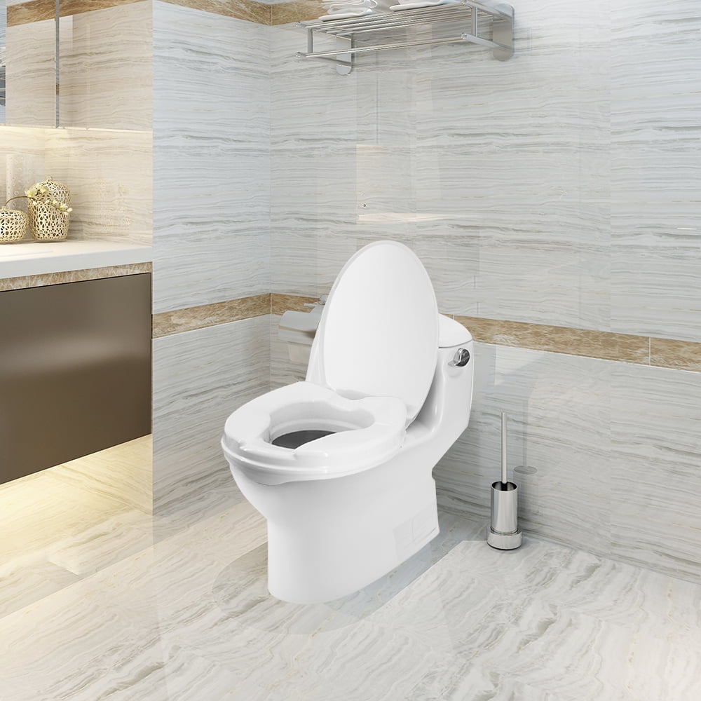 Raised Toilet Seat with Lid 300 Lbs Heavy Duty Elevated Toilet Seat with Tightening Clamps Raised Toilet Seats for Most Elongated Toilets (White, 4 Inches)