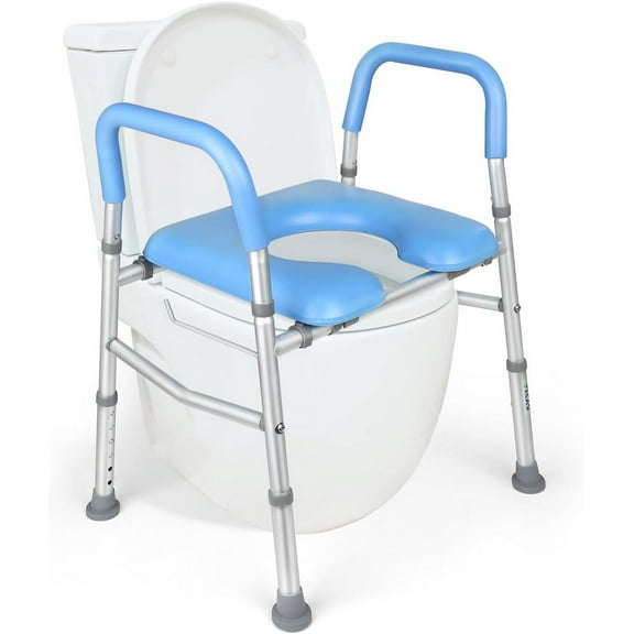 Raised Toilet Seat Riser with Handles, Adjustable Height Toilet Safety Frame, Cozy Padded Elevated Toilet seat Riser for Seniors, Handicap,Pregnant, Safety Up to 350 lbs Capacity