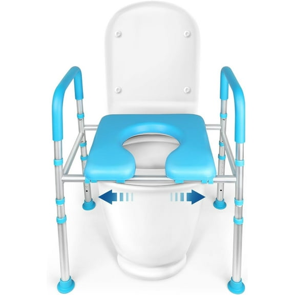 Raised Toilet Seat Riser with Handles, Premium Elevated Stable Commode Cozy Padded Up to 400 lbs, Adjustable Width/Height Safety Toilet Seat Riser for Seniors, Handicap, Pregnant
