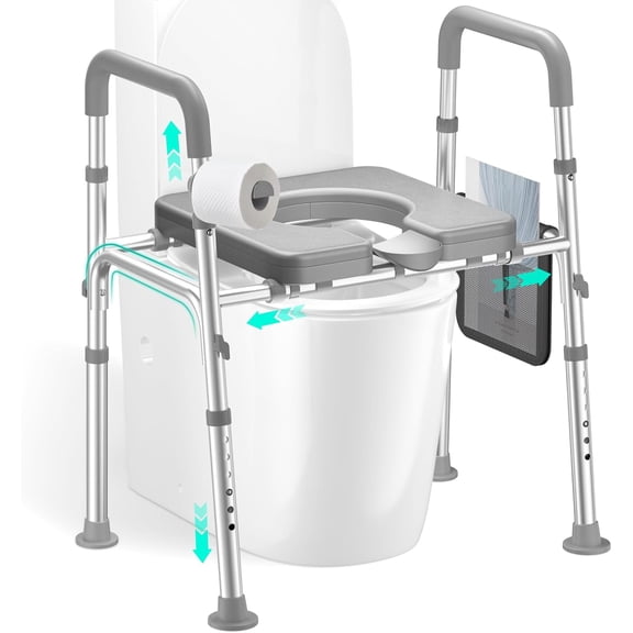 Raised Toilet Seat Riser with Handles for Seniors, 450LBS Heavy-Duty 3in1 Commode Chair for Disabled & Patients with Reinforced Frame & Protective Deflector, Built for Safety & Clean