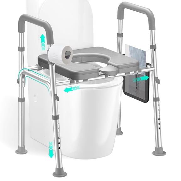 Raised Toilet Seat Riser With Handles For Seniors  450lbs Heavy-duty 3in1 Commode Chair & Patients Reinforced Frame Protective Deflector Built Safety Clean