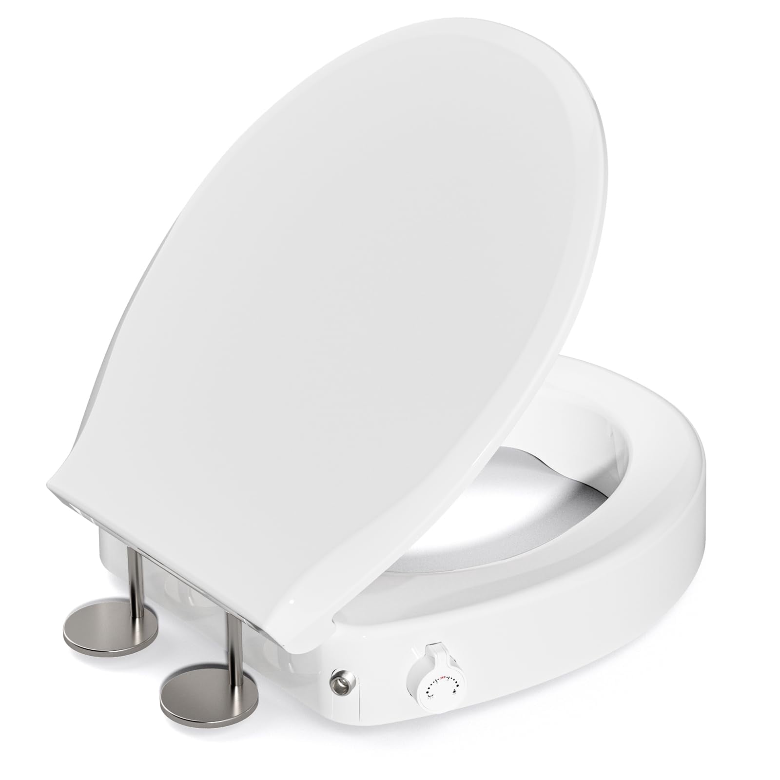Raised Toilet Seat With Bidet - Round  Soft Close 3" Height Dual Nozzle (frontal & Rear Wash) Adjustable Cold Water And Stainless Steel Inlet (round)