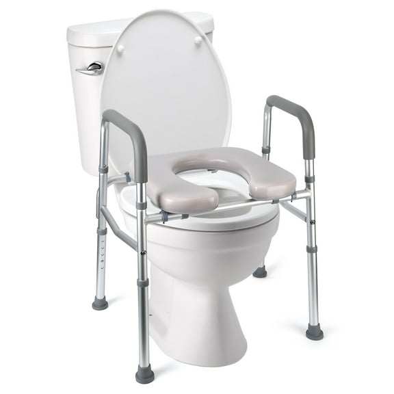 Raised Toilet Seat for Elderly,350LB Stand Alone Homecare Commode Bathroom Assist Frame