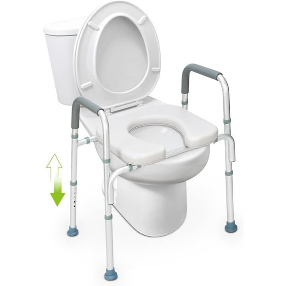 Raised Toilet Seat with handles-400lbs Heavy Duty Commode Chair with Safety Frame, Adjustable Stand Alone Elongated risers with arms for Elderly, Handicap, Disabled