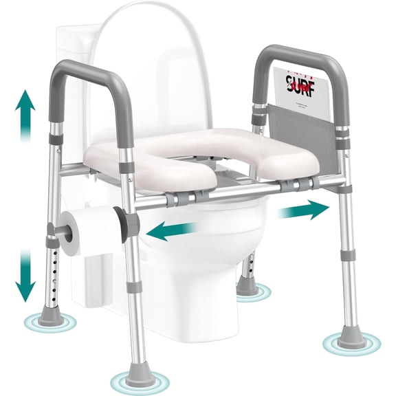 Raised Toilet Seat with Handles - Adjustable Height & Width, 400lb Capacity Elevated Toilet Seat for Seniors, Handicap, and Post-Surgery Recovery