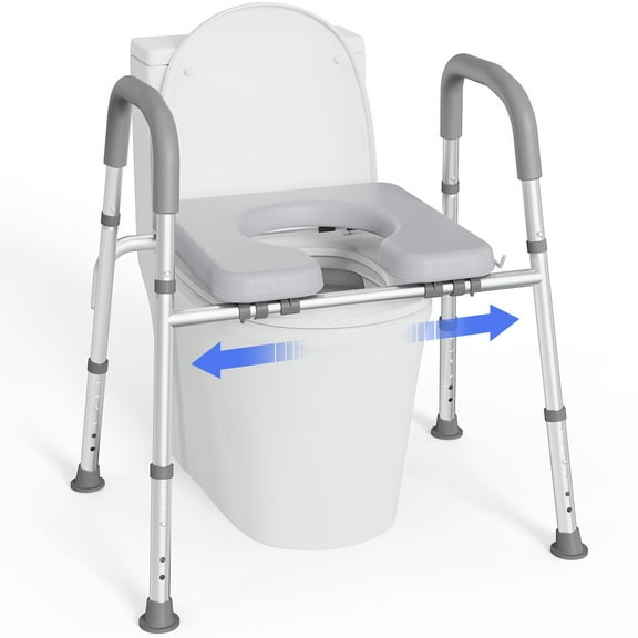 Raised Toilet Seat with Handles - Cozy Padded Elevated Toilet Seat RisersAdjustable Width/HeightUp to 350lb Support