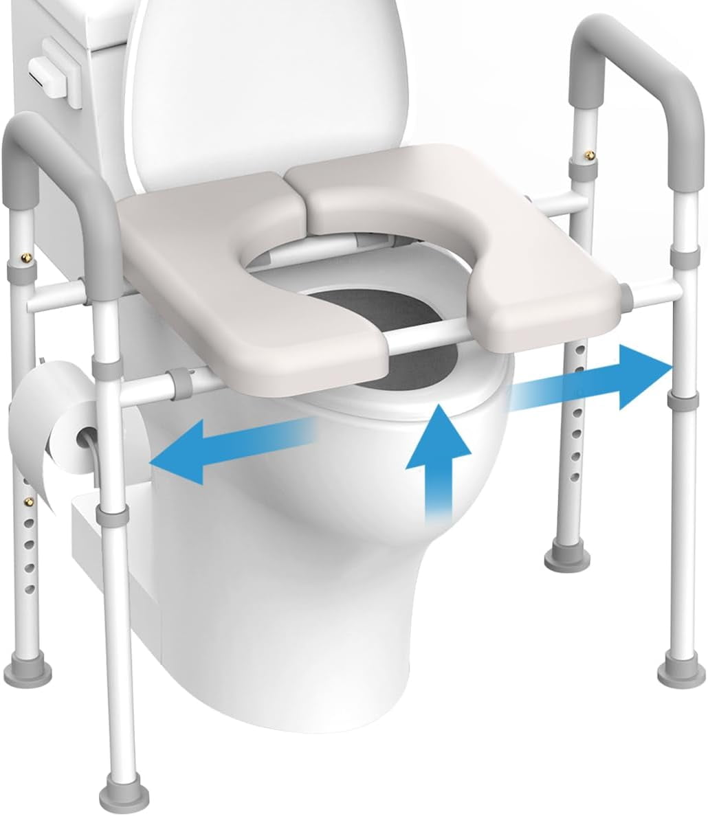Raised Toilet Seat with Handles, Width Adjustable Toilet Seat Risers