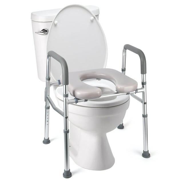 Raised Toilet Seat with Handles for Seniors, Adjustable Height Frame