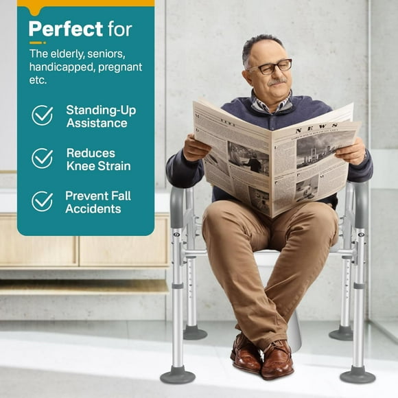Raised Toilet with Handles for Seniors, Elevated Commode Chair with Arms, Toilet Safety Frame