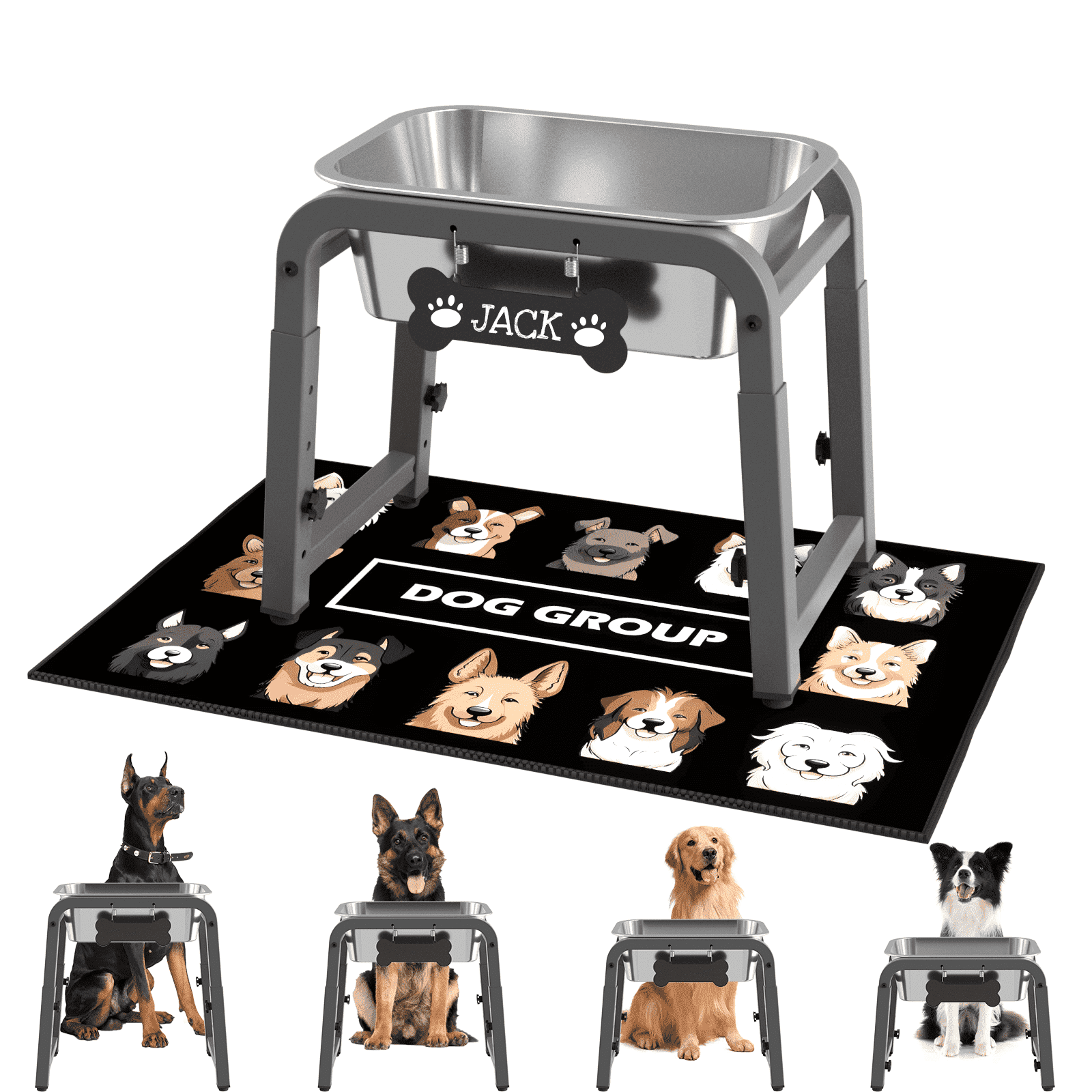 1.2 Gallon Elevated Dog Water Bowls for Large Dogs, 4 Adjustable Heights, Raised Dog Water Stand with Mat