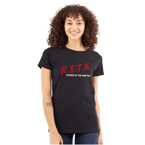 Raised in 90s Throwback Nostalgia Womens Slim Fit Graphic Tee Brisco Brands L