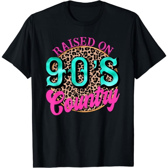 Raised on 90's Country Retro Music Leopard Cow Girl Funny T-Shirt