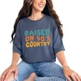 thumbnail image 1 of Raised on 90s Country, Retro Country Music Themed Quote, Groovy Retro Wavy Text, Denim Comfort Colors T-Shirt, Small, 1 of 1