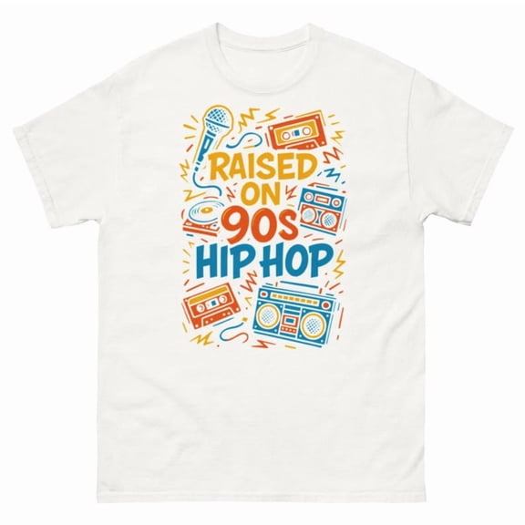 Raised on 90s Hip Hop Gangsta Rap Streetwear Music Graphic Tee Unisex Cotton T-Shirt, Sizes S-5XL