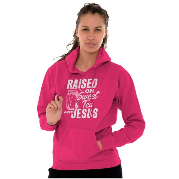 Raised on Sweet Tea and Jesus Joke Hoodie Sweatshirt Women Brisco Brands S