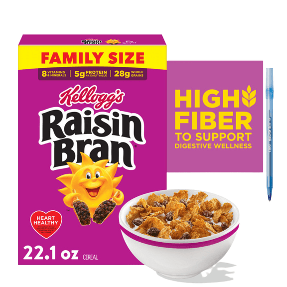 Raisin Bran Breakfast Cereal, High Fiber, 28g Whole Grain, Family Size 22.1 oz