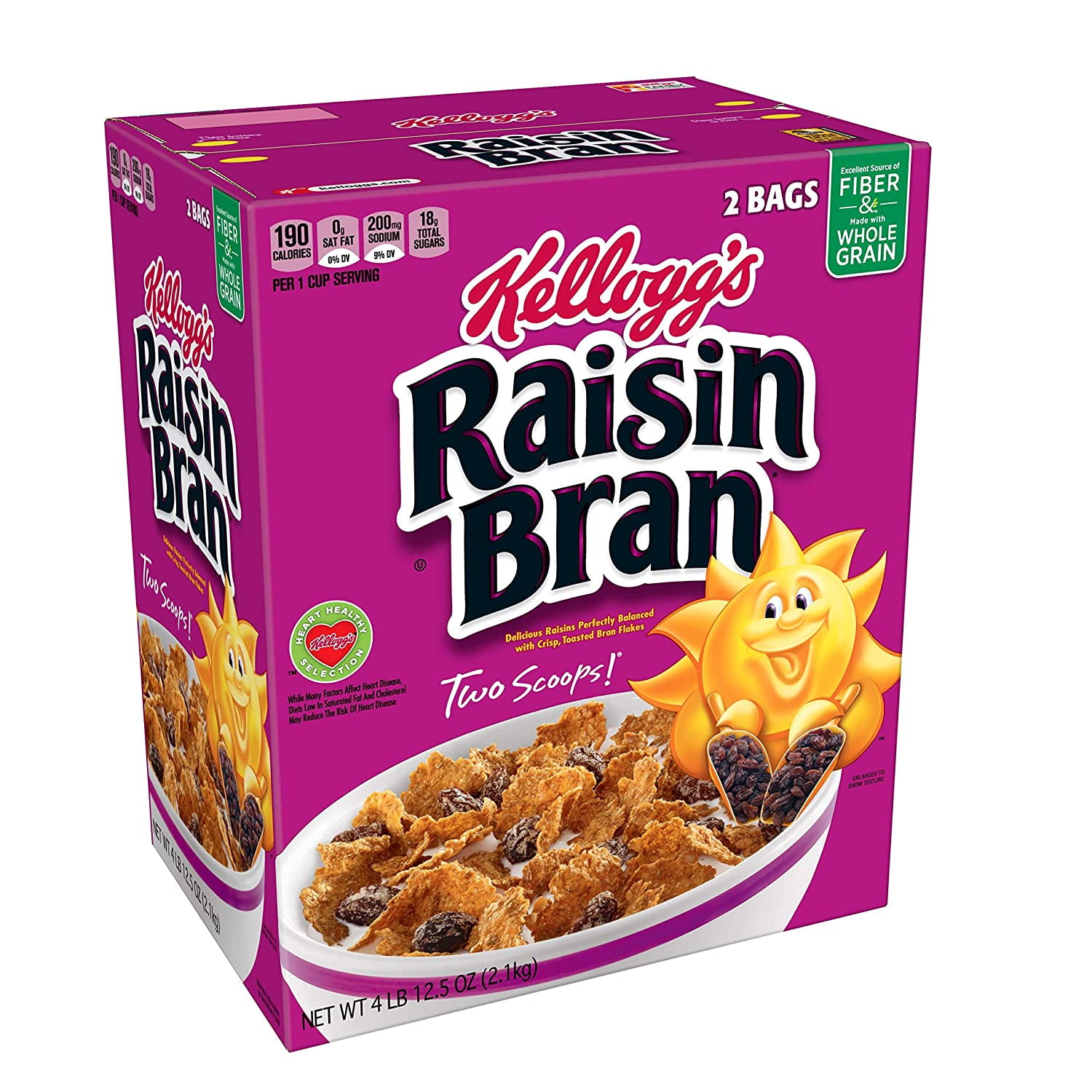 Raisin Bran, Breakfast Cereal, Original, Excellent Source of Fiber, 76.5 oz Box (2 Bags)