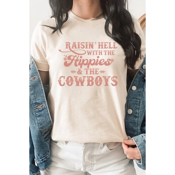 Raisin Hell With Hippies and Cowboys Graphic Tee T-Shirt