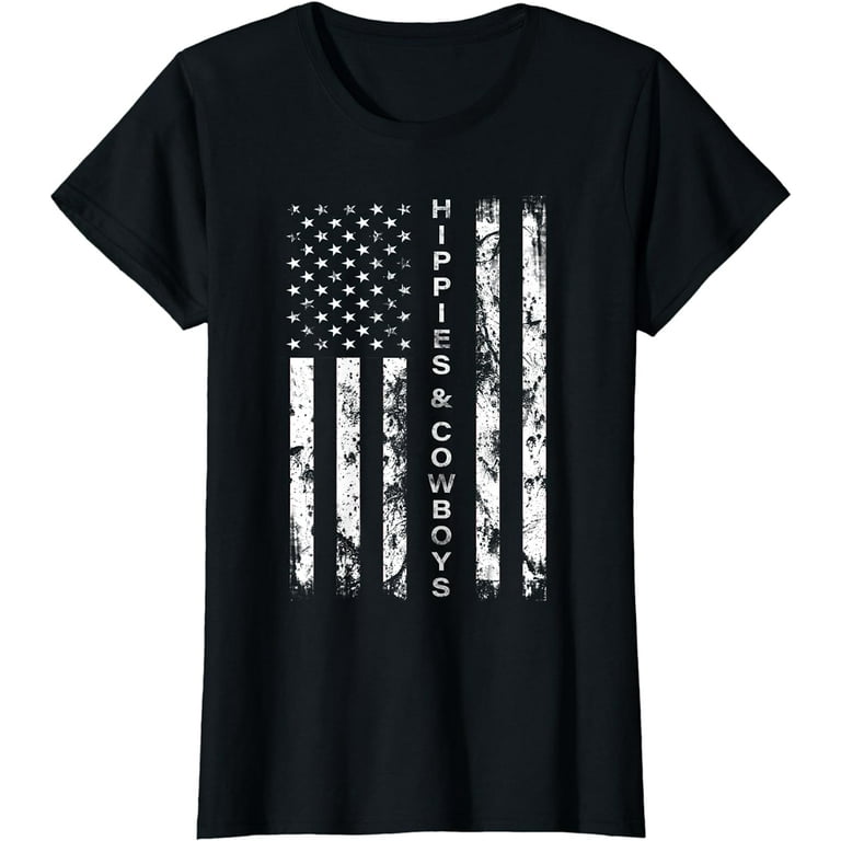 Hippies & Cowboys American Flag T-Shirt Distressed Look Tee Hippies & Cowboys American Flag T-Shirt Distressed Look Tee