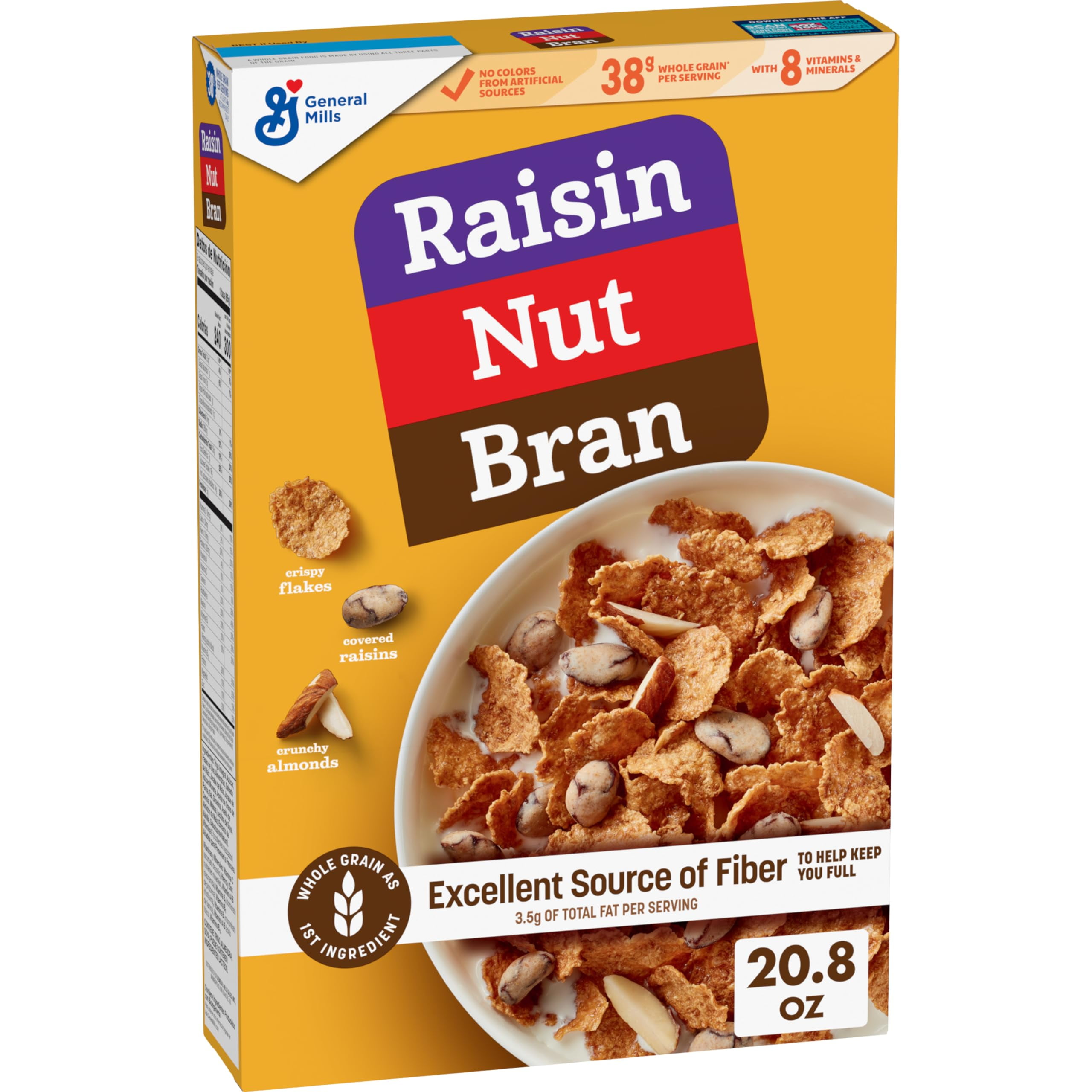 Raisin Nut Bran Cereal, DHF10High Fiber Cereal Made with Whole Grain, 20.8 oz