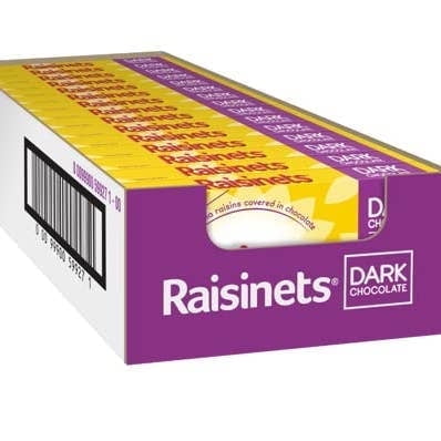 Raisinets Dark Chocolate Covered Raisins 3.5 oz Each, 18 ct Box Premium Dark Chocolate Fruit Candy