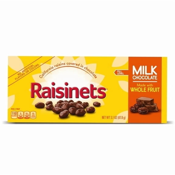 Raisinets Milk-Chocolate-Covered California Raisins, 3.1 oz, Movie Theater Candy Box pack of 1