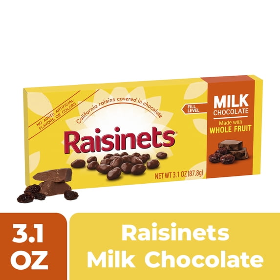 Raisinets Milk-Chocolate-Covered California Raisins, 3.1 oz, Movie Theater Candy Box