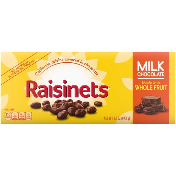 Raisinets Milk-Chocolate-Covered California Raisins, 3.1 oz, Movie Theater Candy Box