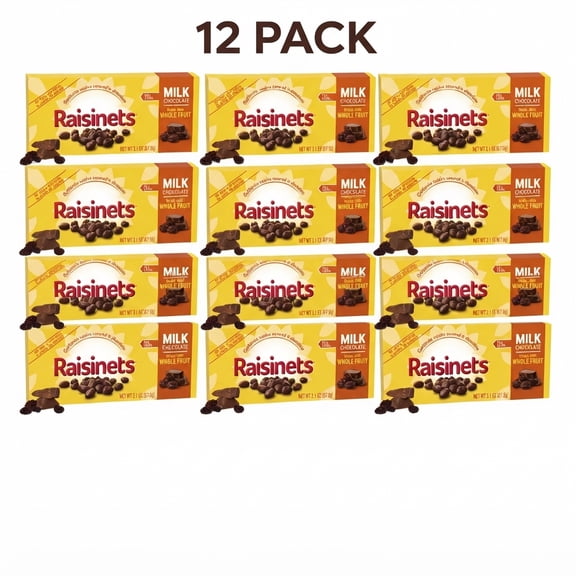 Raisinets Milk Chocolate Covered Raisins, Gluten-Free Movie Theater Candy Boxes, 2.8 oz, 12-Pack