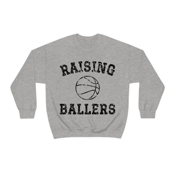 Raising Ballers Funny Basketball Shirt for Mom Dad Basketball Sweatshirt Grey Medium